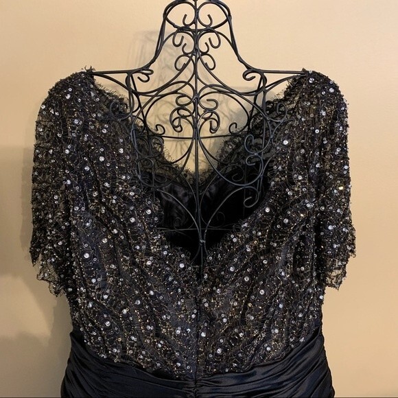 MAY QUEEN Couture Black Beaded Chiffon Gown 4XL – Formal Evening Dress - Picture 7 of 8